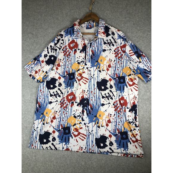 HRESKI Men's Golf Polo Shirt Size 2XL Hand Print / Paint Splatter - Picture 1 of 12